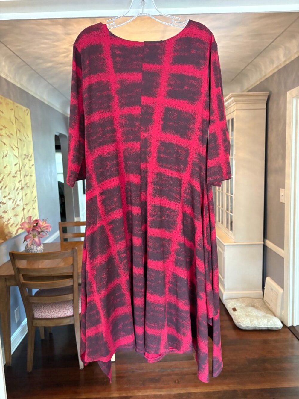 NWT Matthildur Red and Black Grid Print Crewneck Tunic Dress. Size XS
